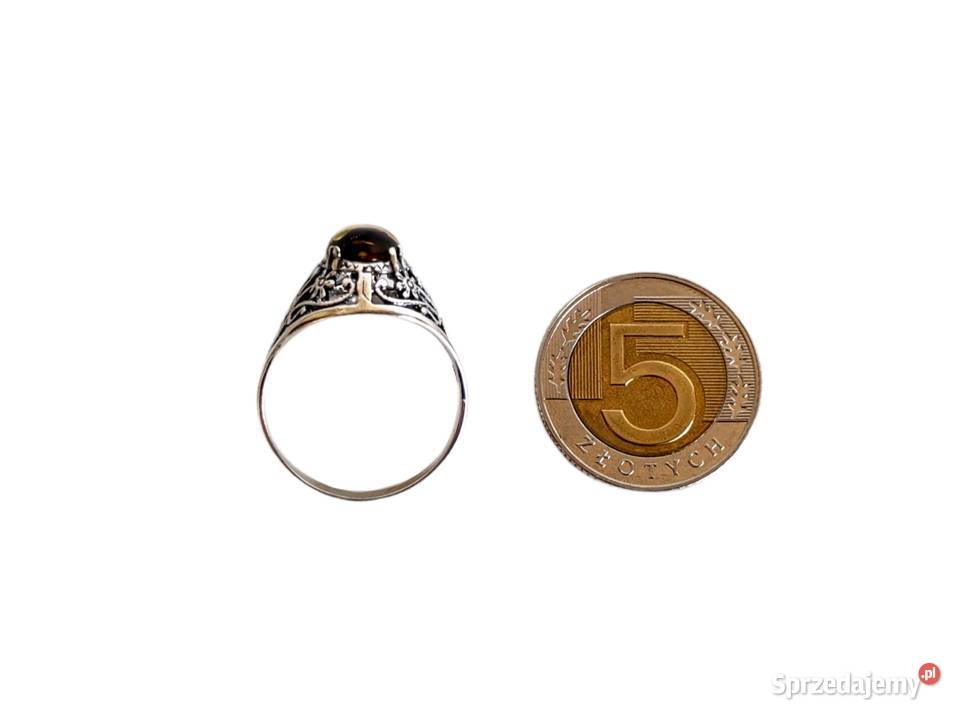 7412 Pierścionek z ZielonoKoniakowym Bursztynem Pierścionki Kędzierzyn-Koźle