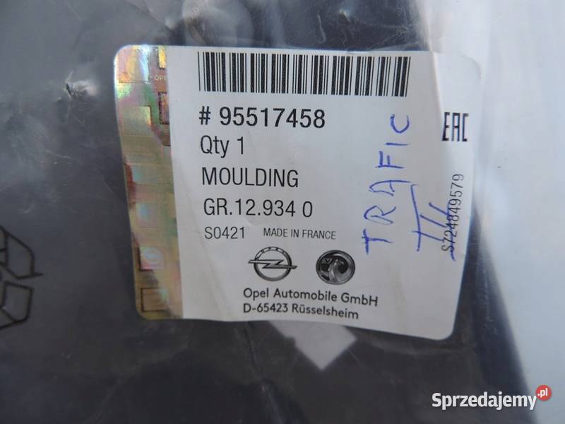 LISTWA BOCZNA PRAWA OPEL VIVARO B 93867911 NOWA