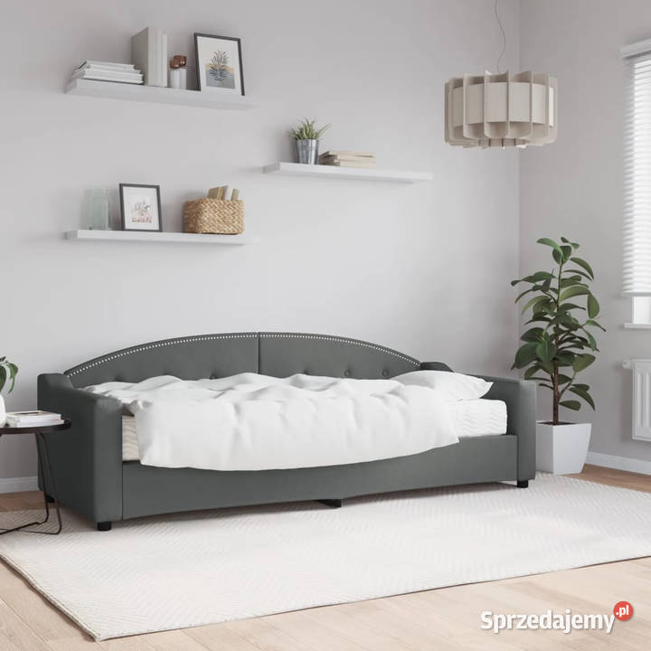 Sofa z materacem do spania ciemnoszara tkanina