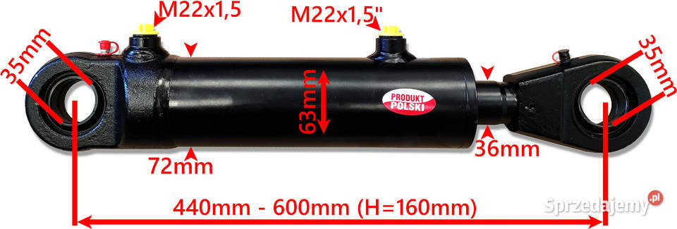 Siłownik Hydrauliczny 63x36 Skok 160 Mocowania