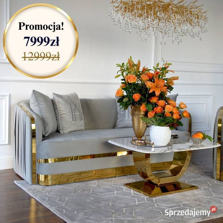 Nowoczesna sofa szara 3 osobowa srebrna kanapa Warszawa
