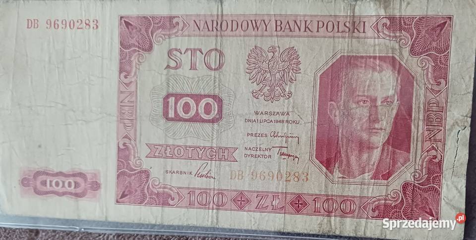 100 złotych Robotnik 1VII1948 r seria DB Konin sprzedam