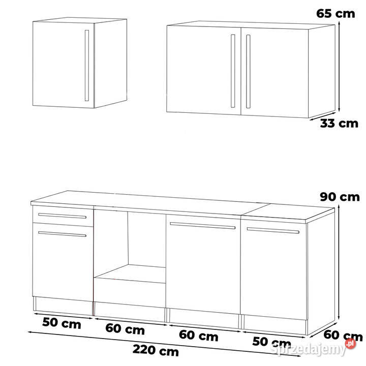 Meble Kuchenne Szare Z Drewnem Agata 22m 220cm