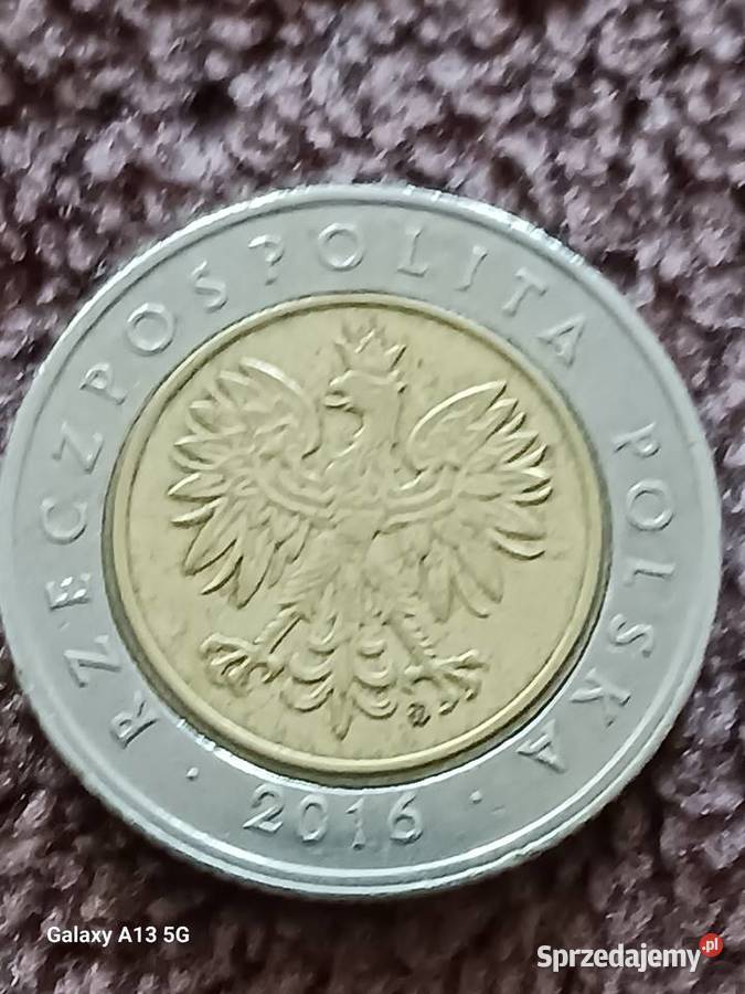 5 Złotych 2016 r Przesunięcie stempla 3 wielkopolskie Konin