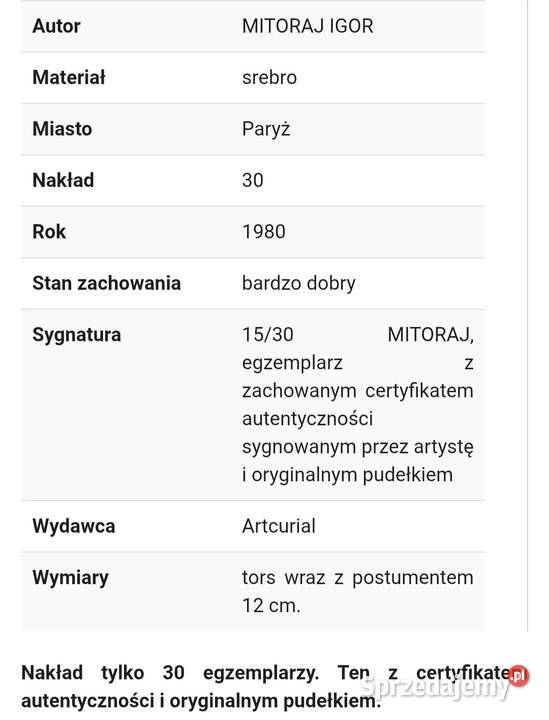 Mitoraj Igor kolekcjonerski mazowieckie Warszawa