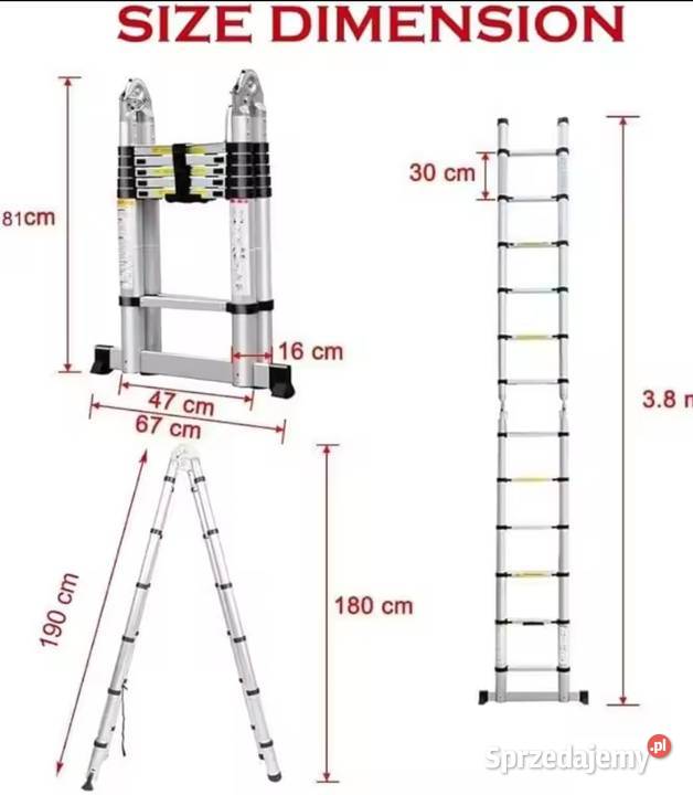 Drabina aluminiowa teleskopowa 38m fabrycznie Siedlce