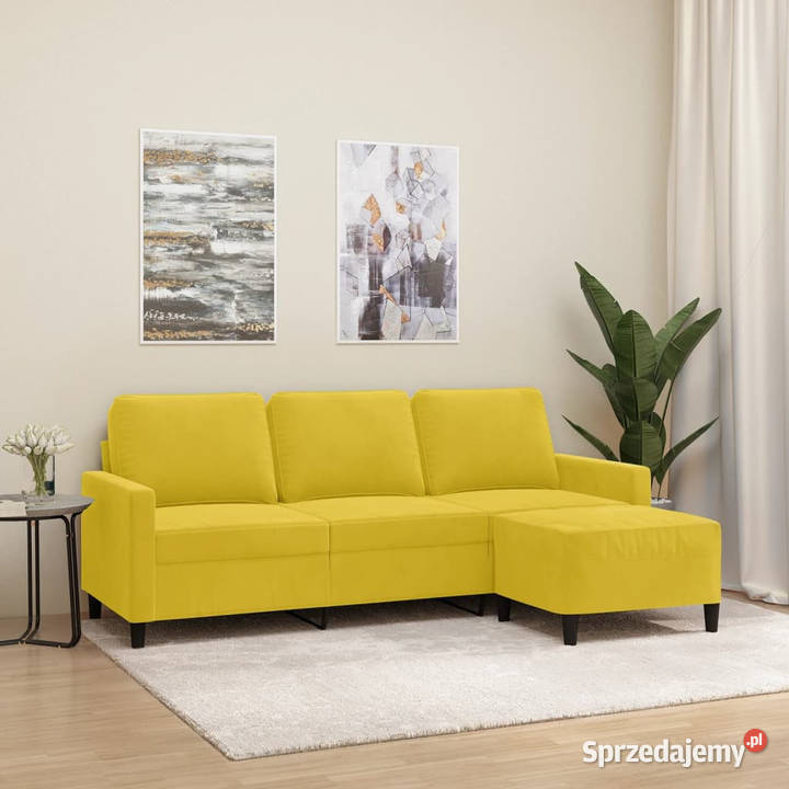 3osobowa sofa z podnóżkiem żółta 180 aksamit Sofy i kanapy mazowieckie Warszawa sprzedam