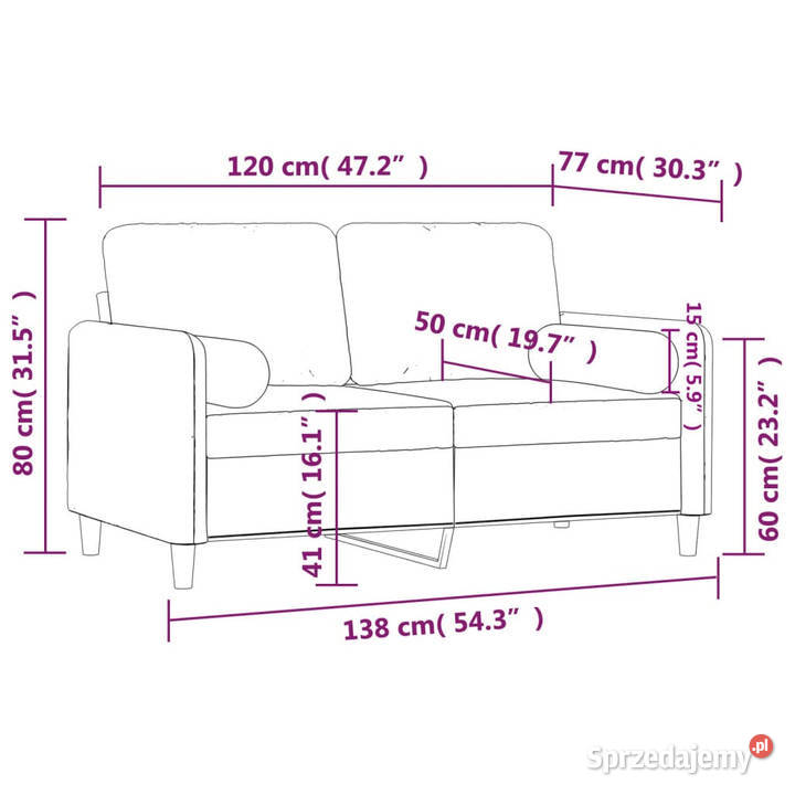 2osobowa sofa z poduszkami niebieska 120 aksamit Warszawa
