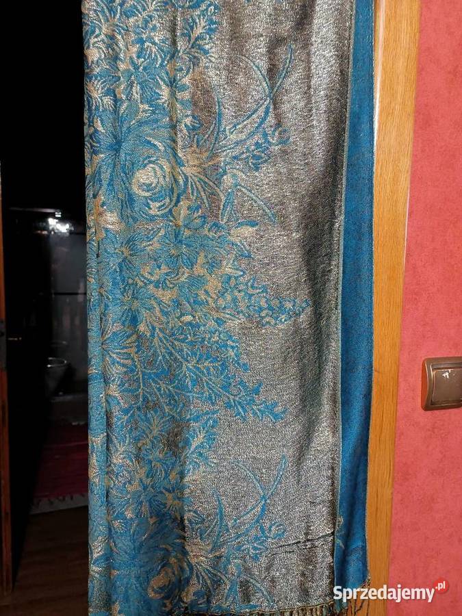 Szal damski 178x66 zloto turkusowy