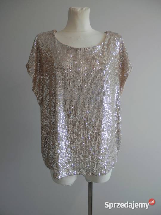 Bluzka Cekinowa Luźny Fason Wieczorowa Balowa szary/srebrny Bluzki i koszule
