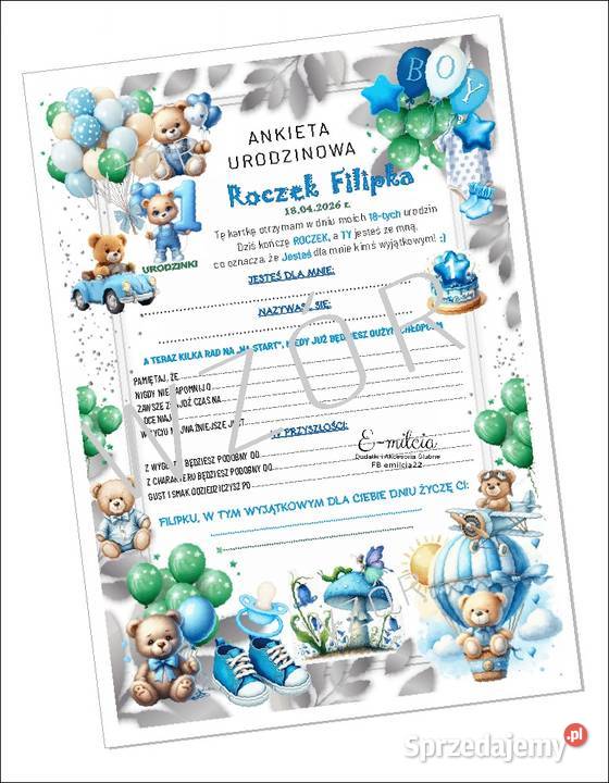 ANKIETY URODZINOWE MIŚ Niebieski A4 A5 ROCZEK sprzedam
