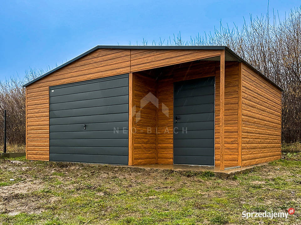 Garaż Blaszany 8x5m Wnęka 1x2 Brama Jasny Orzech Nieruchomości