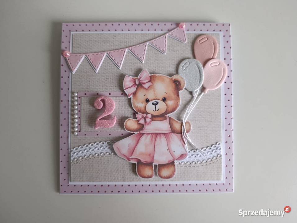 Kartka urodzinowa ręcznie robiona miś Rękodzieło Łódź