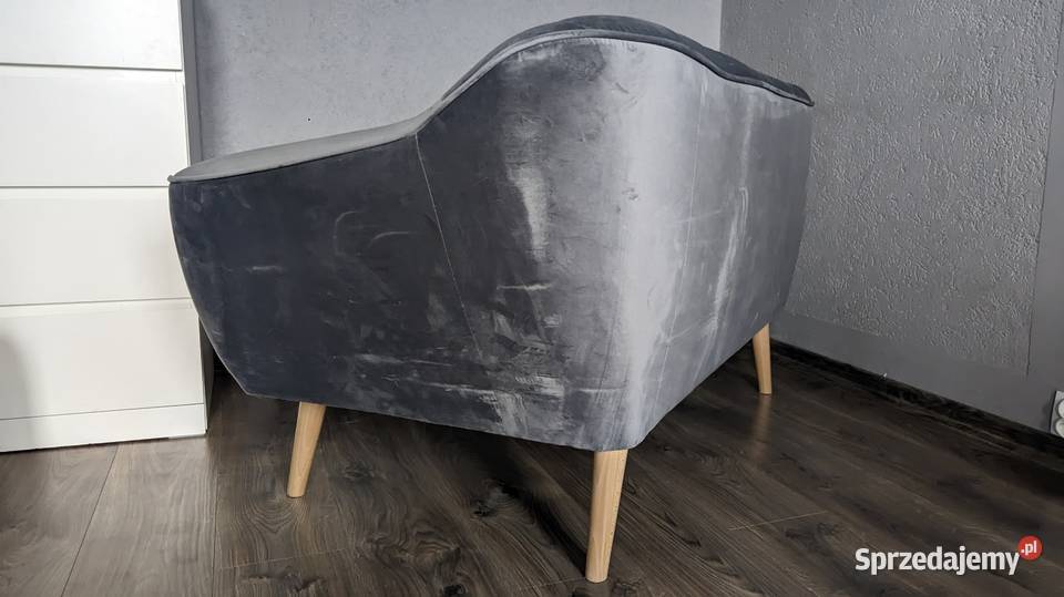 Sofa Kanapa welur szara na drewnianych nogach dolnośląskie