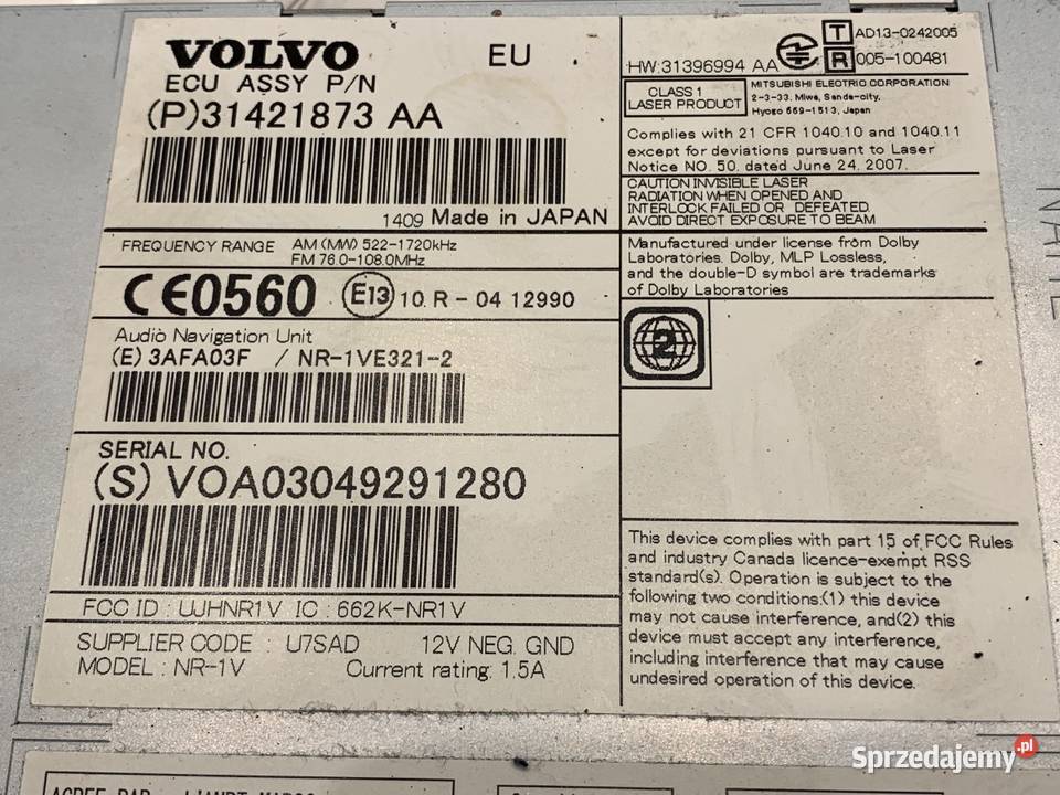 RADIO VOLVO V60 I 31421873AA 1018 ODTWARZACZ