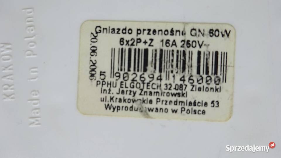 GNIAZDO PRZENOŚNE GN62 8x2PZ 16A250V Chorzów