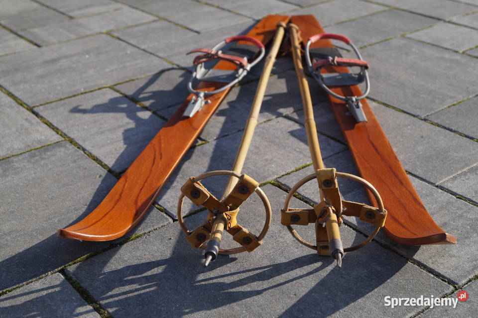 Stare narty drewniane 110 kijki w komplecie Pozostałe Antyki, Sztuka, Kolekcje Pruchnik