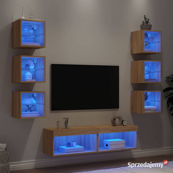 8częściowy zestaw mebli TV z LED dąb sonoma Warszawa