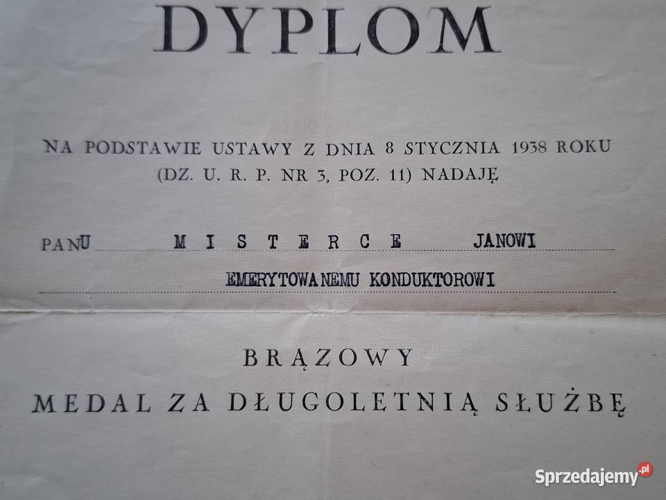 Dyplom do Medalu długoletnią służbę Wejherowo