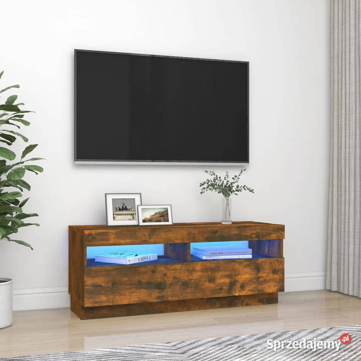Szafka pod TV z oświetleniem LED przydymiony dąb