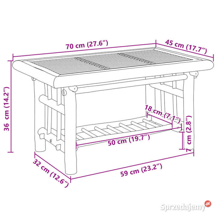 Stolik kawowy 70x45x36 bambusowy WM368045