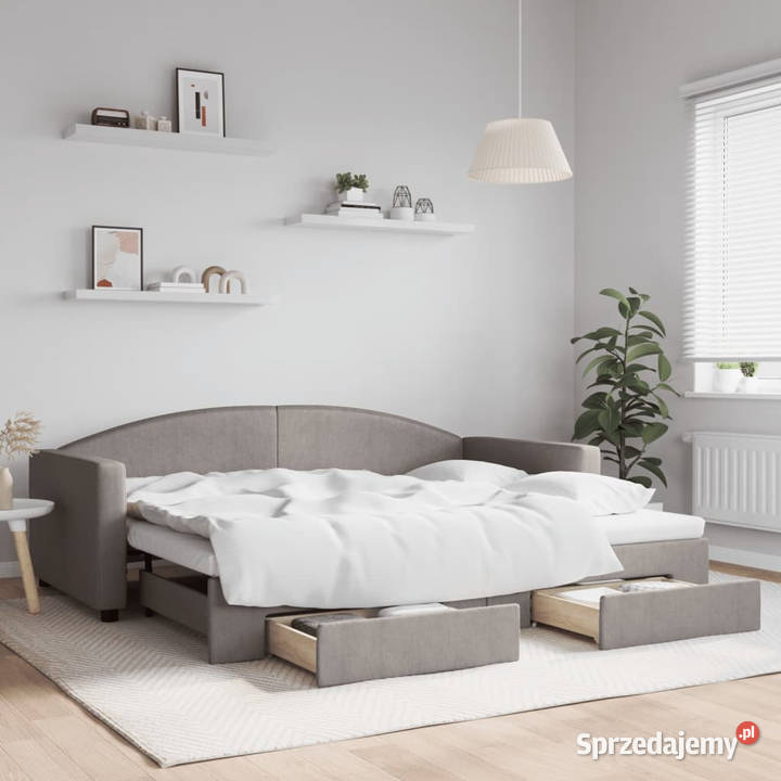 Sofa rozsuwana z szufladami taupe tkanina 90x200 100cm Warszawa