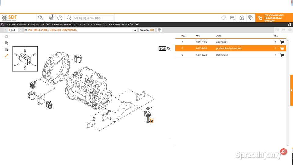 dystans poduszki silnika DeutzFahr JLG