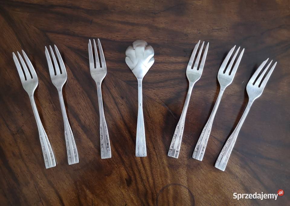 Zestaw 6 posrebrzanych widelczyków do ciast i Katowice