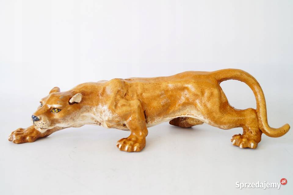 Duża żeliwna figura przyczajona pantera gepard Gizałki