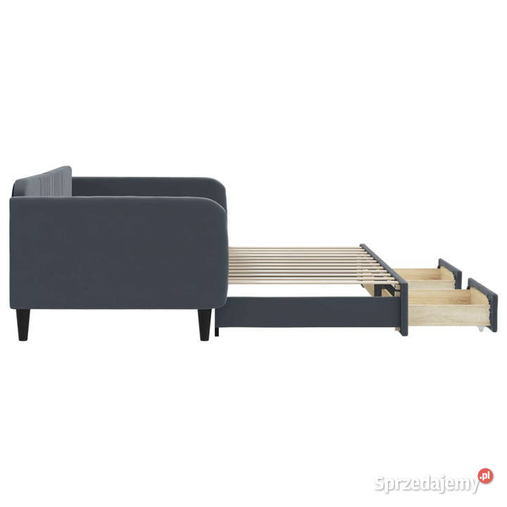 Sofa rozsuwana z szufladami ciemnoszara aksamit Łóżka Warszawa