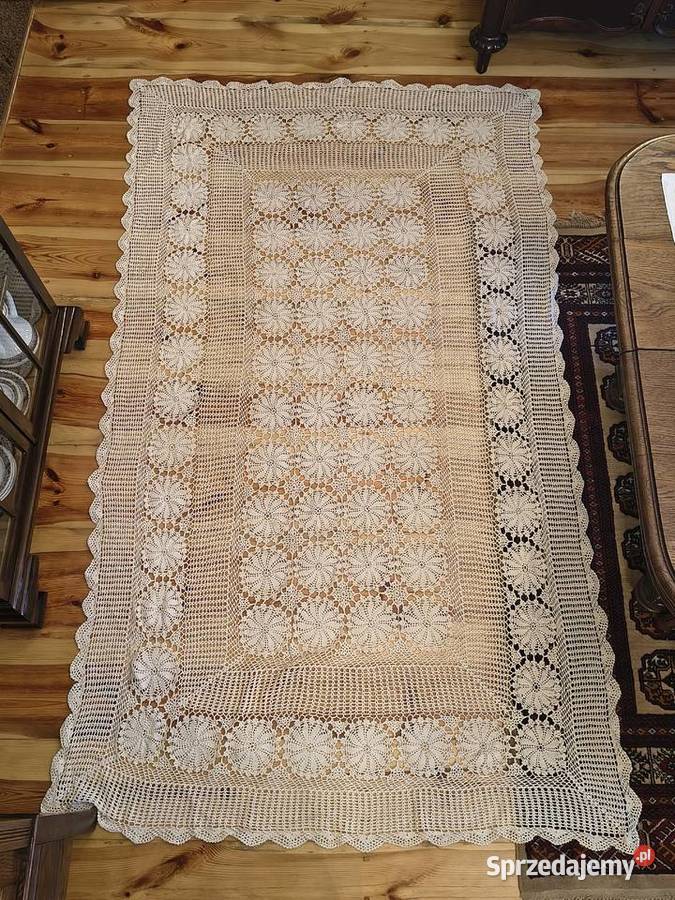 obrus szydełkowy serweta duży 150 x 250 ecru mazowieckie Piotrówek