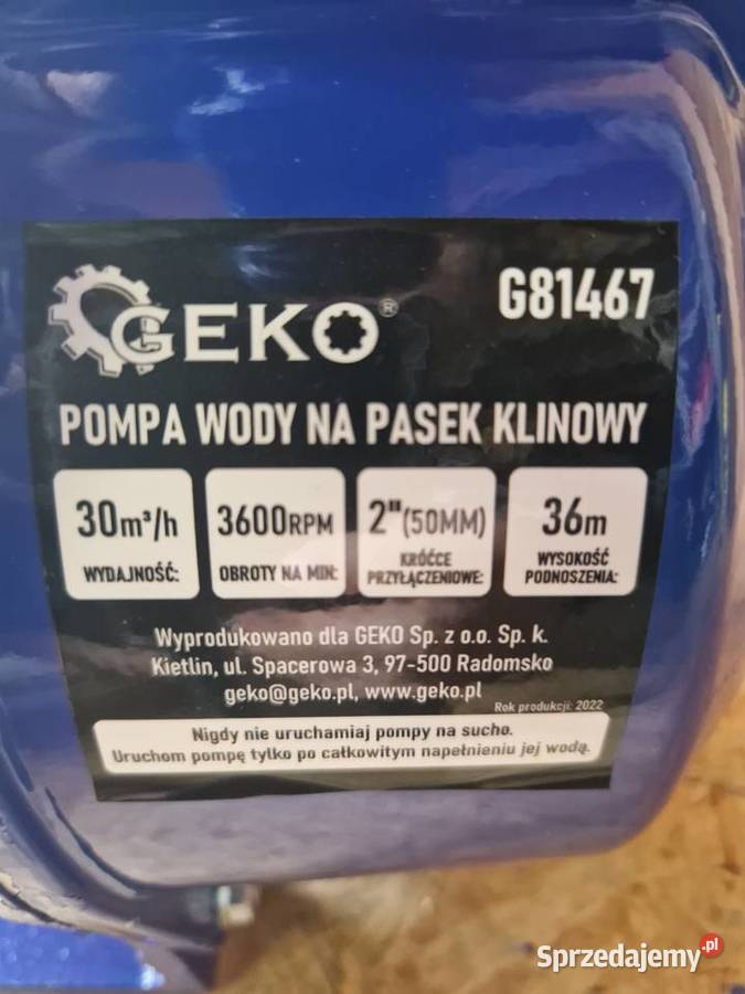 Pompa do wody na pasek klinowy motopompa 2 Głogowa