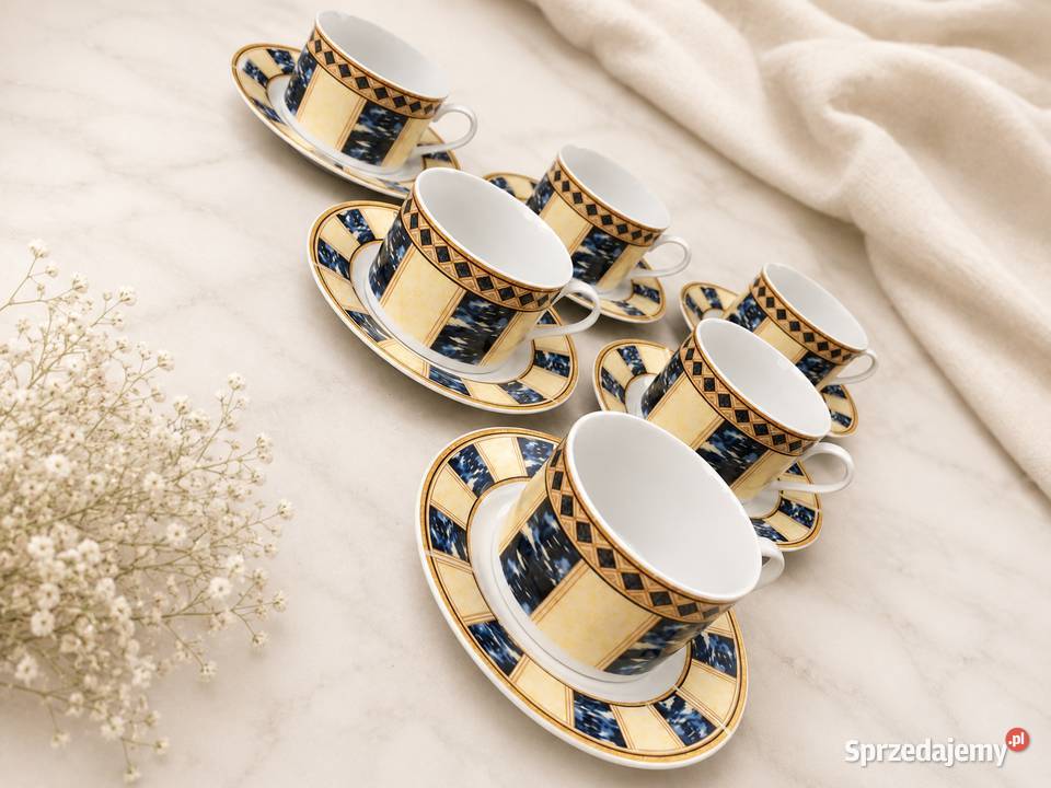 Komplet 6 filiżanek ze spodkami porcelana