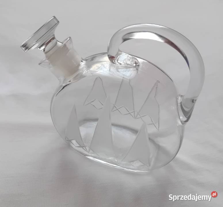 Karafka z uchwytem art deco Bohemia połowa XX w Porcelana i szkło Koźminek