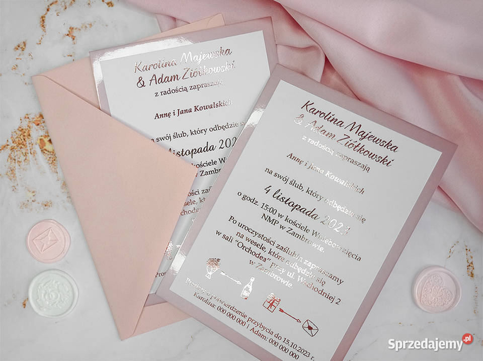 MIRROR różowe zaproszenia ślubne glamour
