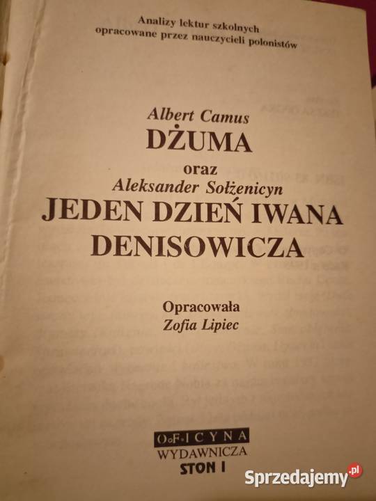 Dżuma Jeden dzień Biblioteka Analiz Literackich Warszawa
