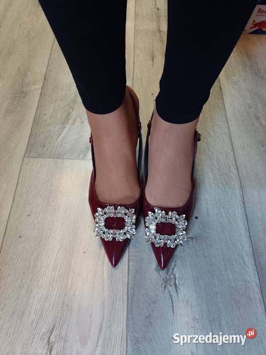 4142 Bordowe czółenka szpilki wieczorowe z Moda i Styl