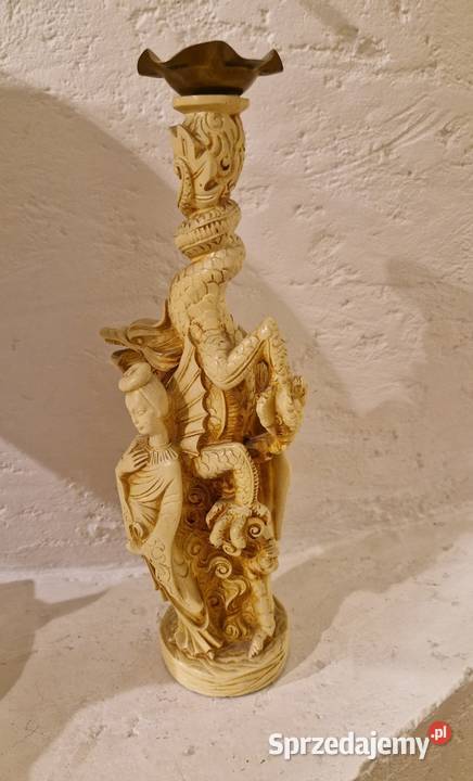 Stary ŚWIECZNIK RZEŹBA FIGURA azjatycka vintage Lublin