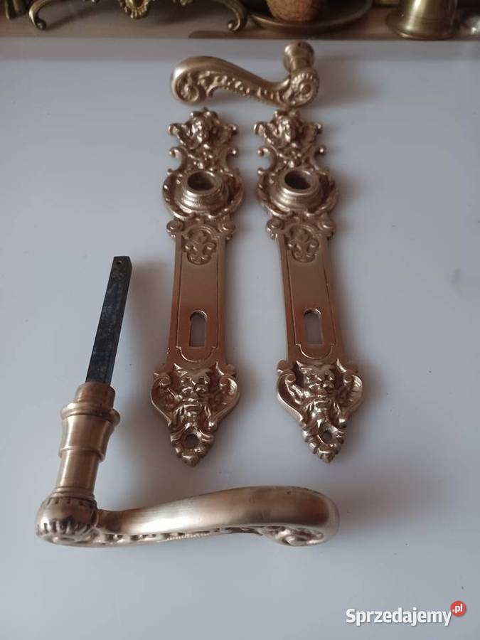 Piękny komplet szyldów i klamek Mosiądz
