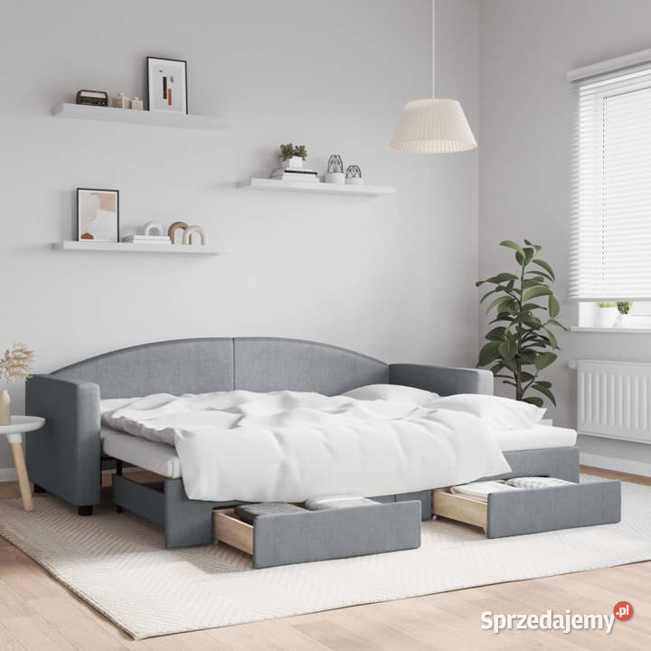 Sofa rozsuwana z szufladami jasnoszara tkanina Warszawa sprzedam