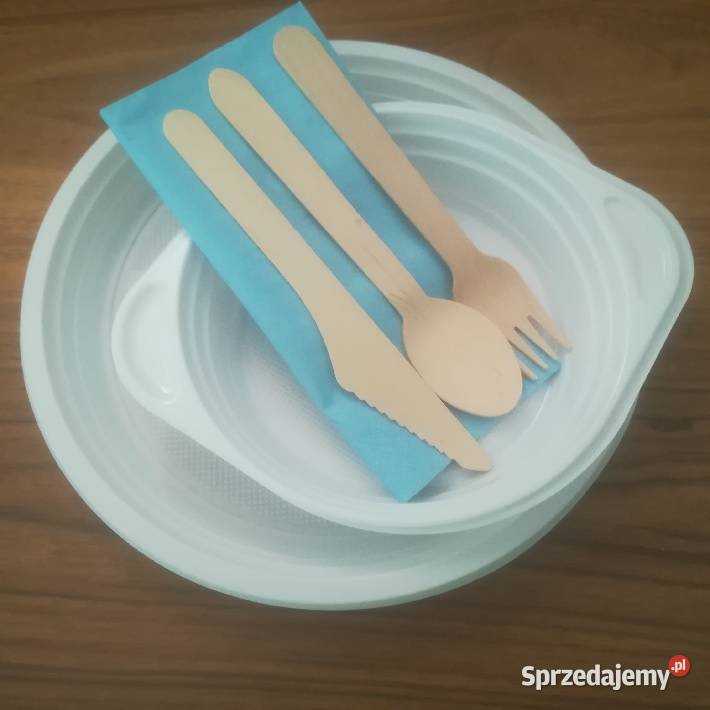 Zestaw jednorazowy obiadowy sztućce drewnane Lublin