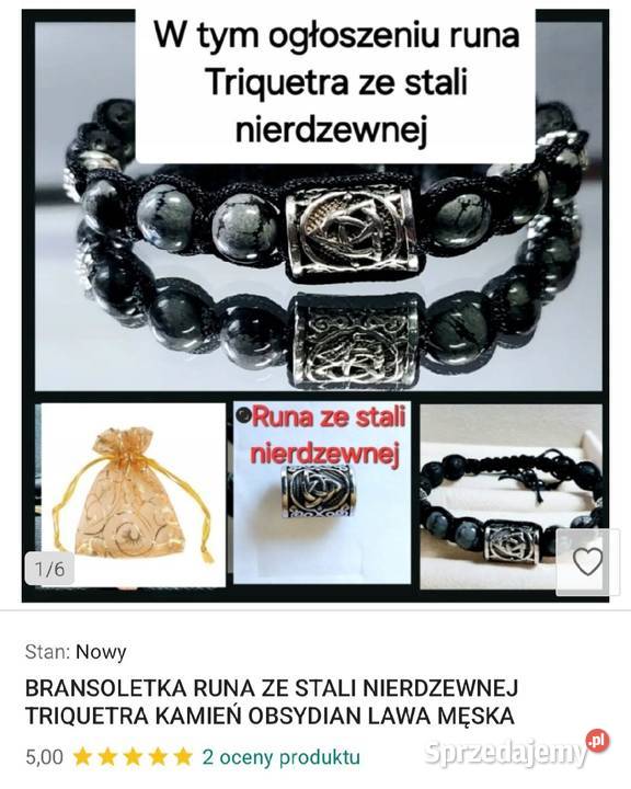 BRANSOLETKA RUNA TRIQUETRA STAL KAMIEŃ LAWA Bransoletki Gdańsk sprzedam