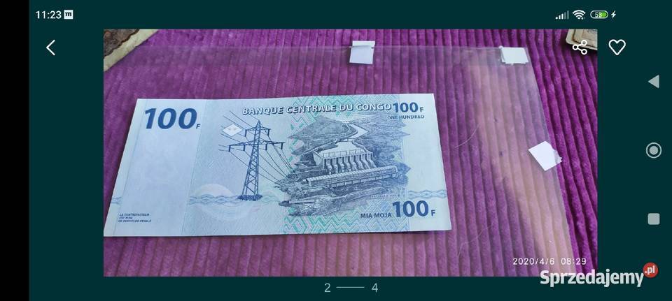 Banknot 100 franków Kongo Słoń na szczęście Wrocław