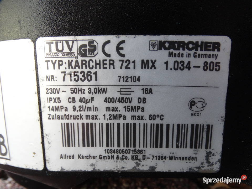 Myjka Ciśnieniowa Karcher 721 MX 720 MX mosiężna Myjki ciśnieniowe mazowieckie