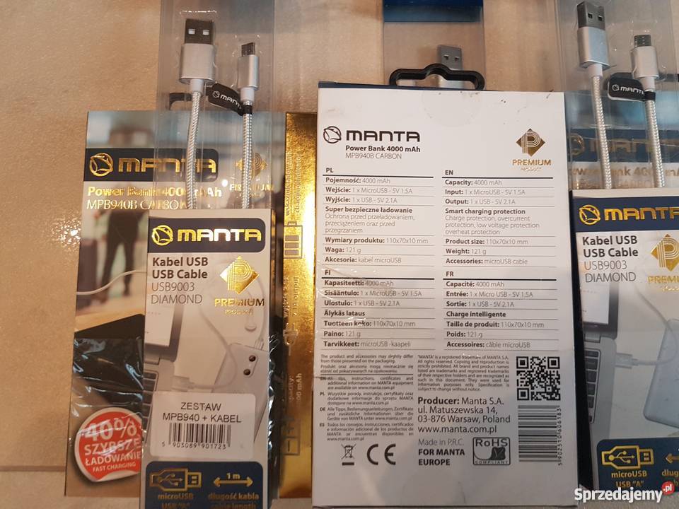Powerbank MANTA MPB940 Carbon 4000 mAh Kabel Kielce