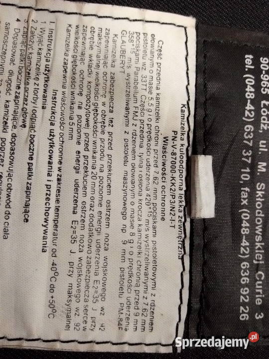 Kamizelka kuloodporna MORATEX czarna Skierniewice
