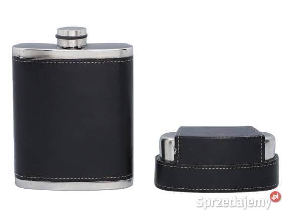 Elegancka Czarna Piersiówka Obszyta Skórą w Ostrowy nad Okszą