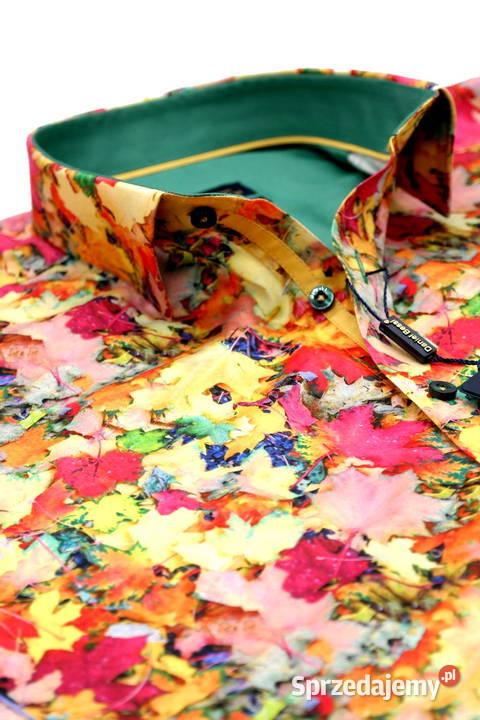 DANIEL BESSI Koszula Męska Fb061 Kolorowa LIŚCIE wielkopolskie Ostrów Wielkopolski