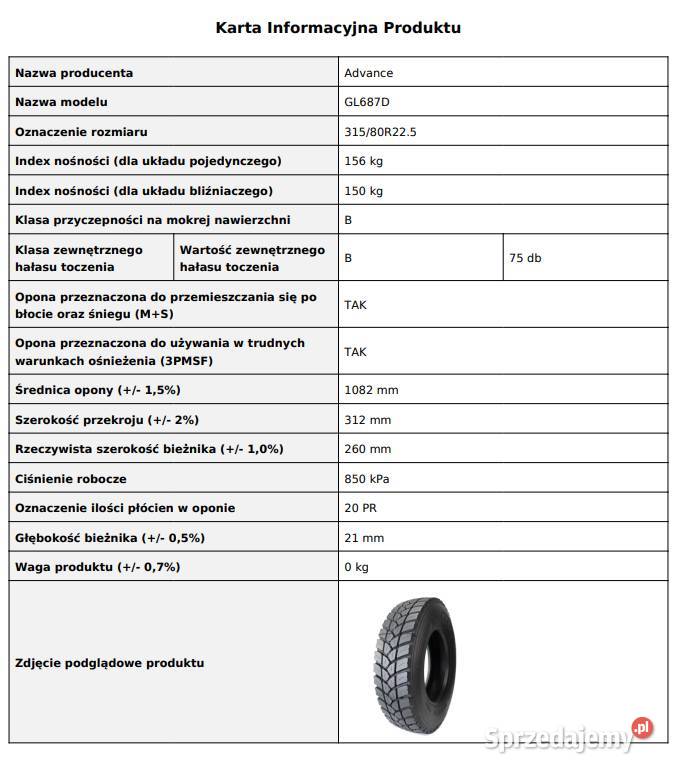 ADVANCE GL687D 31580 R225 Opony budowlane Zarębki sprzedam