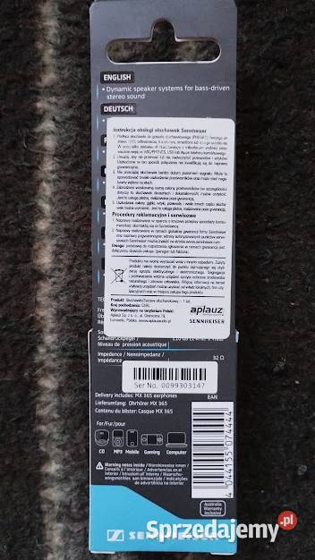 Oryginalne słuchawki Sennheiser MX 365 NOWE Bełchatów